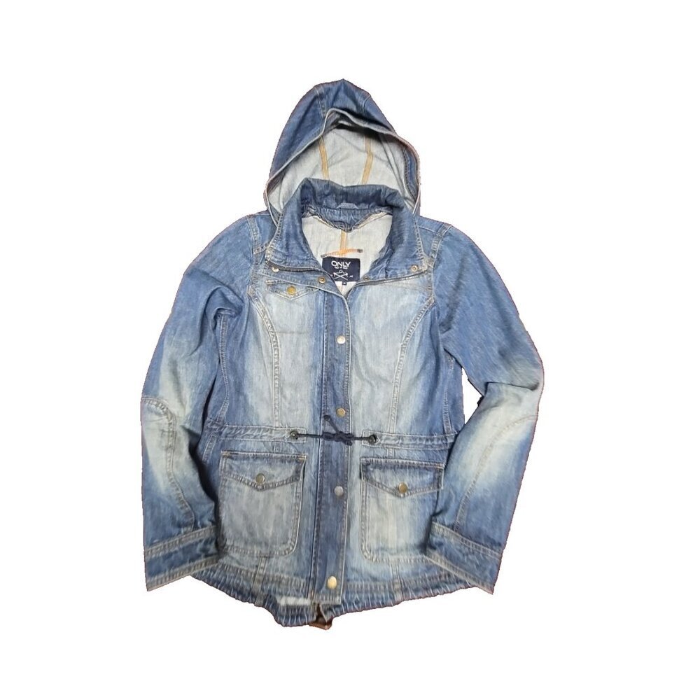 ONLY Women’s Denim Hooded Jacket Medium Wash Casual Utility Style M
